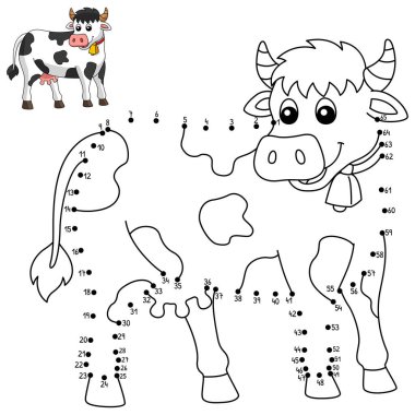 Çocuklar için Nokta Noktası İnek Boyama Sayfası