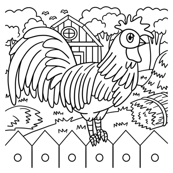 Rooster Coloring Page for Kids — Vettoriale Stock