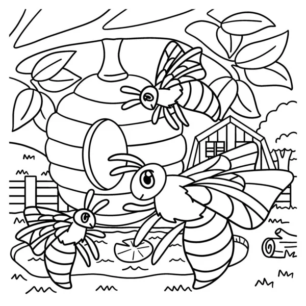 Bienen mit Bienenstock Malseite für Kinder — Stockvektor
