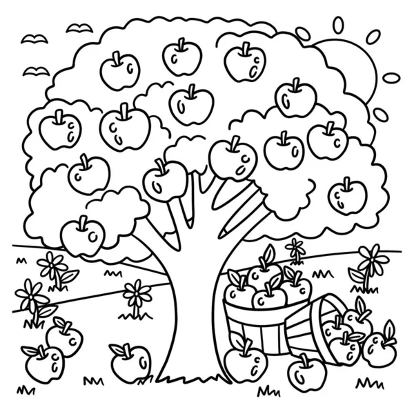 Página para colorear del árbol de manzana para niños — Archivo Imágenes Vectoriales