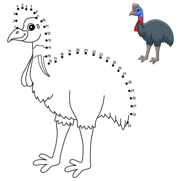 Dot to Dot Cassowary madár állat színezés oldal — Stock Vector