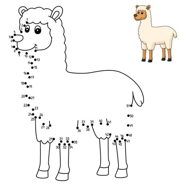 Página para colorear Dot to Dot Llama para niños — Vector de stock