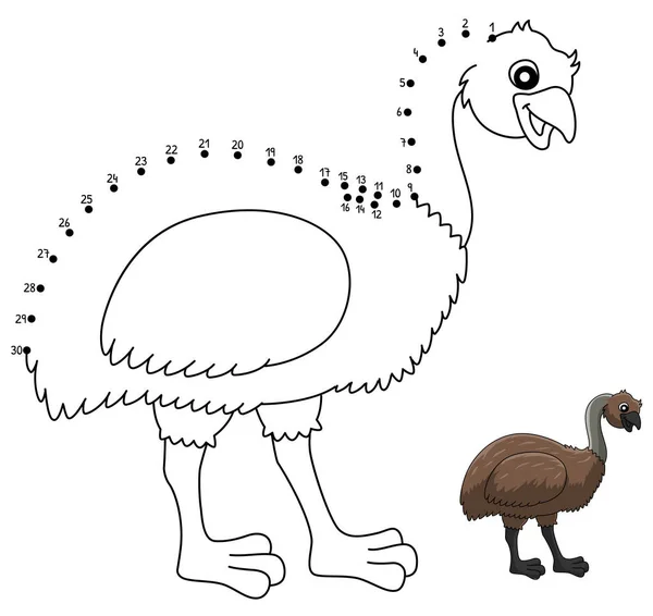 Dot to Dot Emu Animal Coloring Page for Kids — стоковый вектор