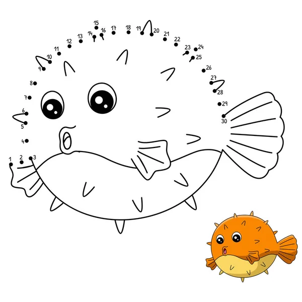 Dot to Dot Pufferfish Coloring Page για παιδιά — Διανυσματικό Αρχείο