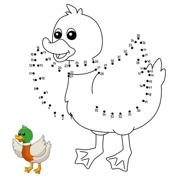 Dot to Dot Duck Färgläggningssida för barn — Stock vektor