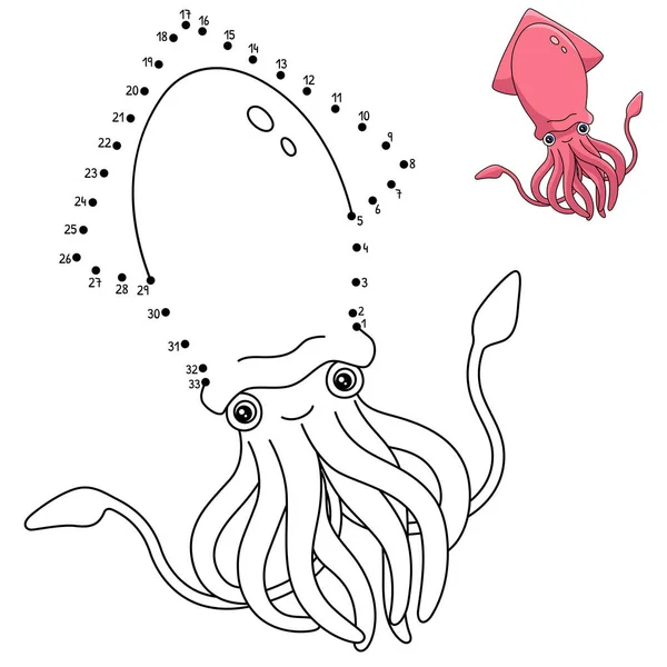 Dot to Dot Giant Squid раскраска страница для детей — стоковый вектор