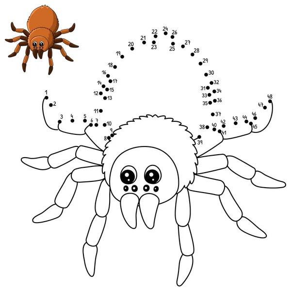 Dot to Dot Tarantula Animal Coloring Page for Kids — Stock Vector