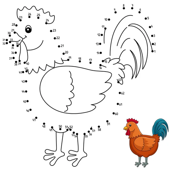 Página para colorear de punto a punto gallo para niños — Vector de stock