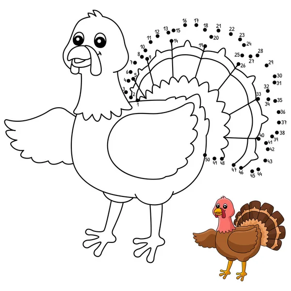 Dot to Dot Turkey Coloring Page for Kids — Stock Vector