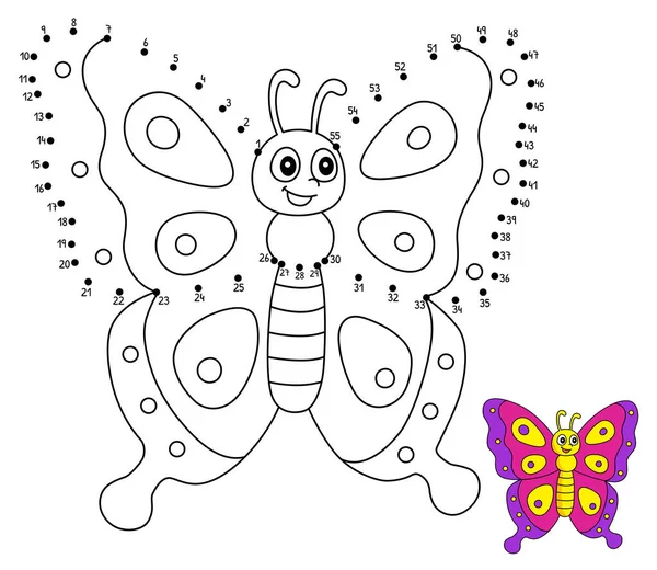 Çocuklar için Dot to Dot Kelebeği Boyama Sayfası — Stok Vektör