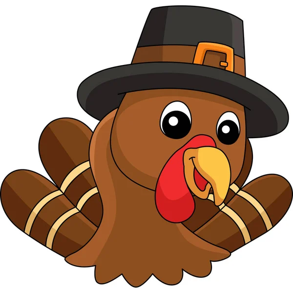 Thanksgiving Turkey Heat With Hat Cartoon Clipart — Stock Vector