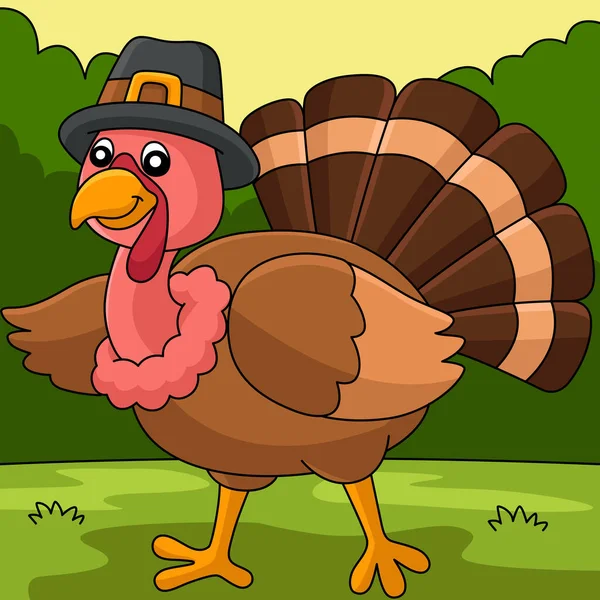 Thanksgiving Turkije Pilgrim Hat Illustration — Stockvector