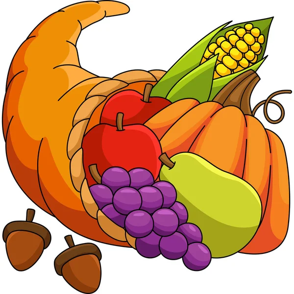 Thanksgiving Cornucopia Cartoon Colored Clipart — Image vectorielle