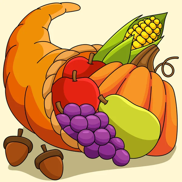 Illustration de dessin animé de couleur Cornucopia Thanksgiving — Image vectorielle