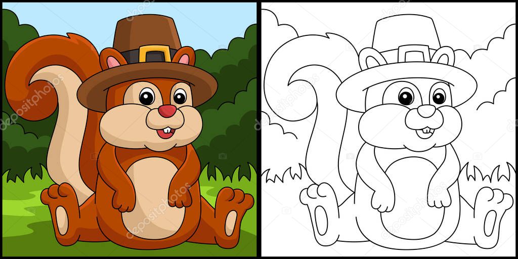 Thanksgiving Squirrel Pilgrim Hat Illustration