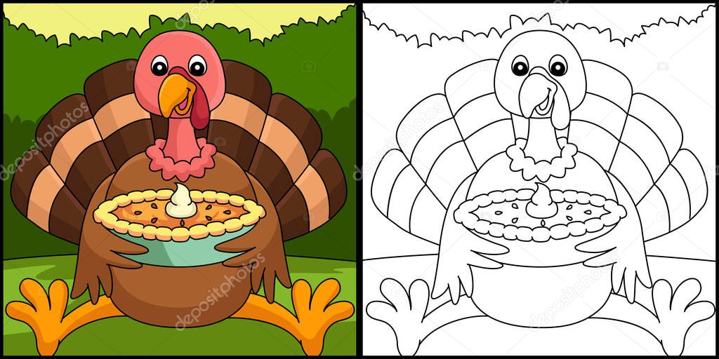 Thanksgiving Turkey Holding Pie Illustration