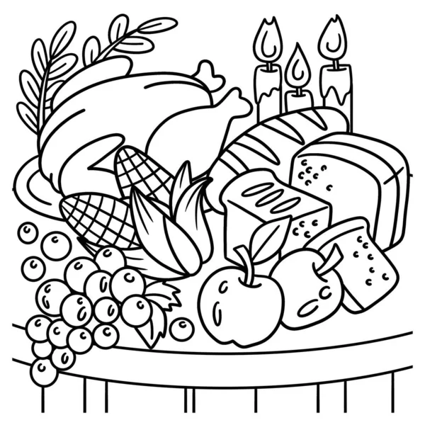 Cute Funny Coloring Page Thanksgiving Feast Provides Hours Coloring Fun — Stockový vektor