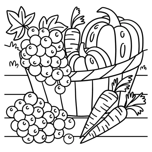 Cute Funny Coloring Page Thanksgiving Harvest Fruits Vegetables Provides Hours — Stock Vector