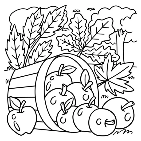 Симпатичная Смешная Страница Окраски Яблока Осенних Листьев Обеспечивает Детям Часы — стоковый вектор