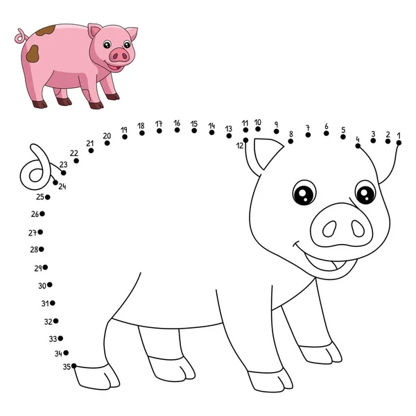 Mignon Drôle Relier Les Points Coloriage Porc Porc Cochon Domestique — Image vectorielle