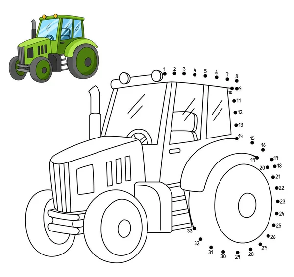 Lindo Divertido Conectar Los Puntos Para Colorear Página Tractor Proporciona — Archivo Imágenes Vectoriales