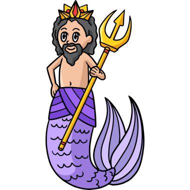 Bu karikatür, üç çatallı mızraklı bir deniz adamı kralını gösteriyor..