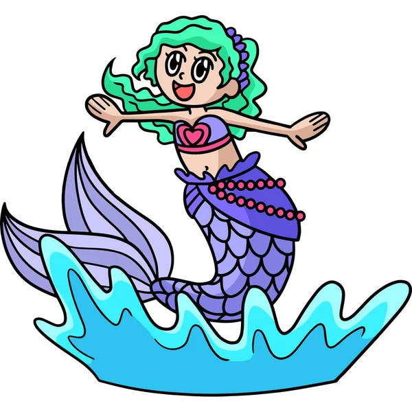 Cartoon Clipart Shows Jumping Mermaid Illustration — Stock Vector