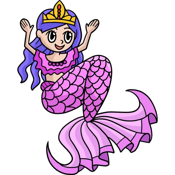 Este Clipart Dibujos Animados Muestra Una Ilustración Princesa Corona Sirena — Vector de stock
