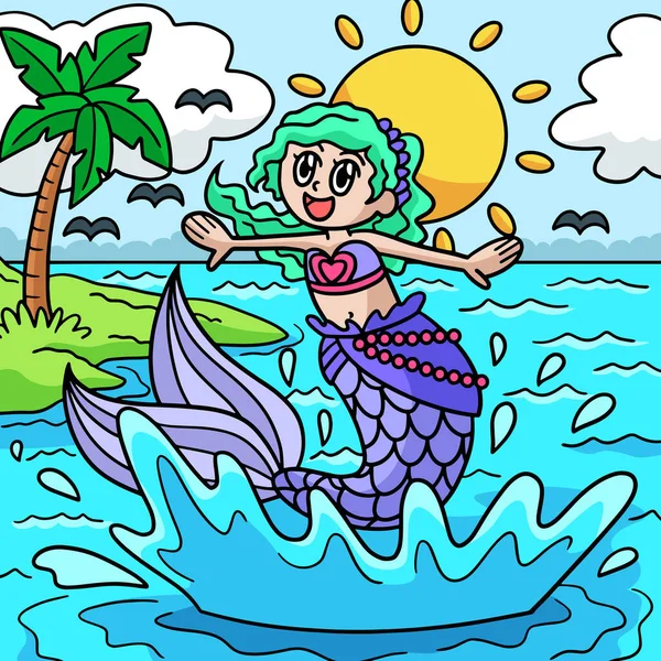 Dieser Cartoon Clip Zeigt Eine Springende Meerjungfrau — Stockvektor