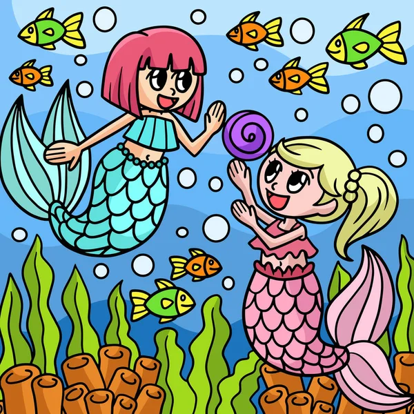 Dieser Cartoon Clip Zeigt Eine Spielende Meerjungfrau — Stockvektor