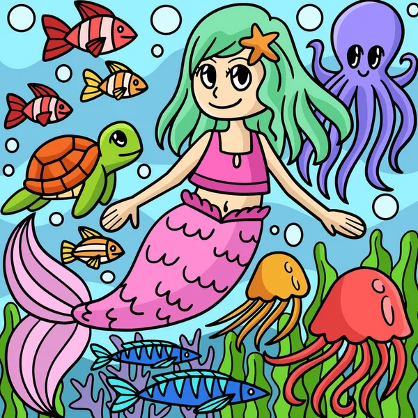 Dieser Cartoon Clip Zeigt Eine Niedliche Meerjungfrau Illustration — Stockvektor