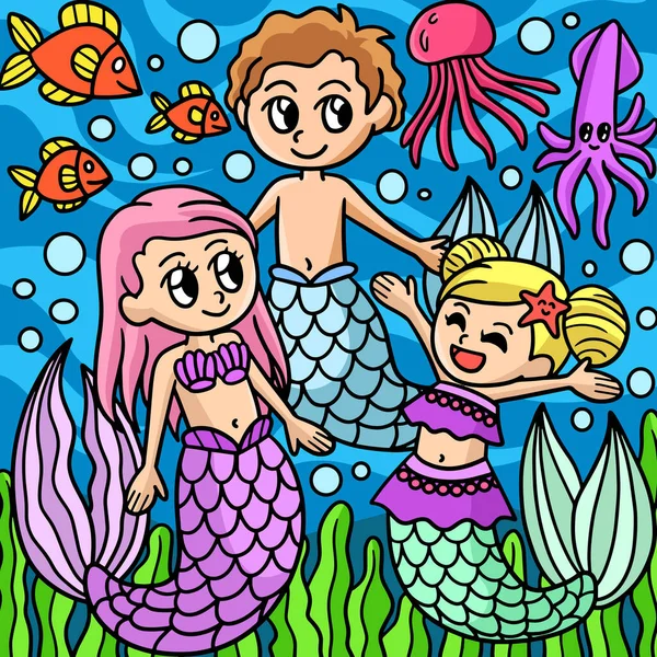 Dieses Cartoon Cliparts Zeigt Eine Meerjungfrau Familie Illustration — Stockvektor