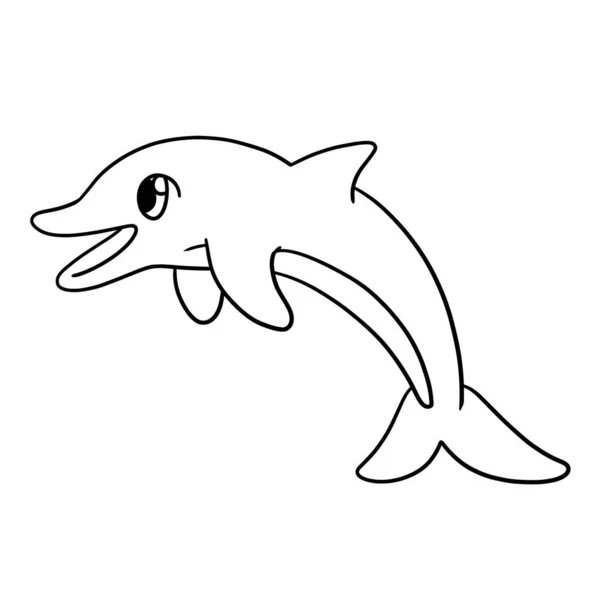 Симпатичная Смешная Раскраска Дельфина Обеспечивает Детям Часы Раскрашивания Раскрасить Эту — стоковый вектор