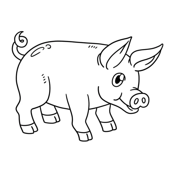 Uma Página Colorir Bonito Engraçado Animal Fazenda Porco Fornece Horas — Vetor de Stock