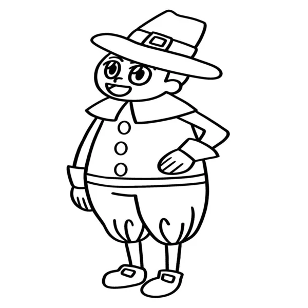 Cute Funny Coloring Page Pilgrim Boy Provides Hours Coloring Fun — Stock Vector