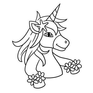 Çiçekli şirin ve komik bir tek boynuzlu at sayfası. Çocuklar için saatlerce boyama eğlencesi sağlıyor. Renklendirmek için, bu sayfa çok kolaydır. Küçük çocuklar ve yeni yürümeye başlayanlar için uygun..