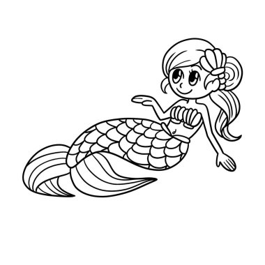 Oturan bir denizkızının sevimli ve komik renkli sayfası. Çocuklar için saatlerce boyama eğlencesi sağlıyor. Renklendirmek için, bu sayfa çok kolaydır. Küçük çocuklar ve yeni yürümeye başlayanlar için uygun..