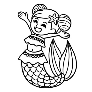 Mutlu bir denizkızının sevimli ve komik renkli sayfası. Çocuklar için saatlerce boyama eğlencesi sağlıyor. Renklendirmek için, bu sayfa çok kolaydır. Küçük çocuklar ve yeni yürümeye başlayanlar için uygun..
