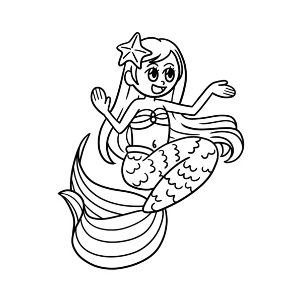 Una Página Para Colorear Lindo Divertido Una Sirena Cantando Proporciona — Vector de stock