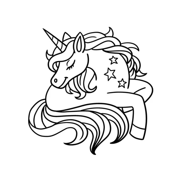 Sebuah Halaman Lucu Dan Lucu Warna Unicorn Dengan Bintang Menyediakan - Stok Vektor