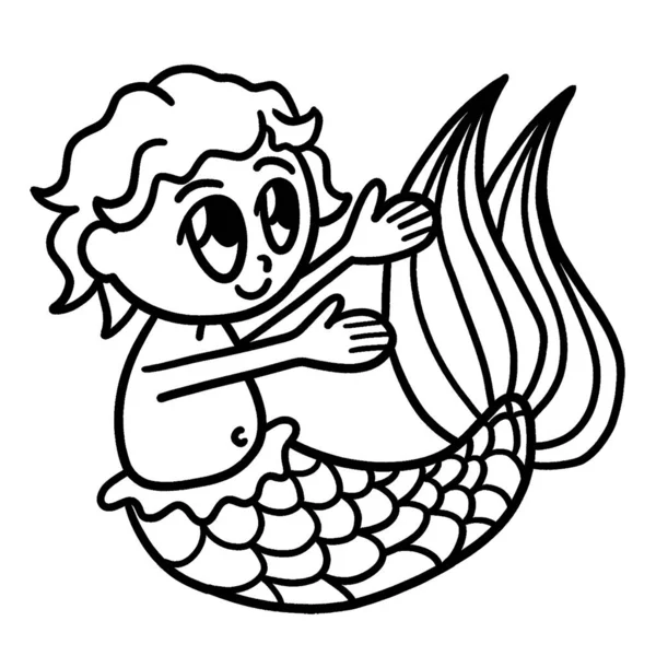 Una Página Para Colorear Lindo Divertido Una Sirena Bebé Proporciona — Vector de stock