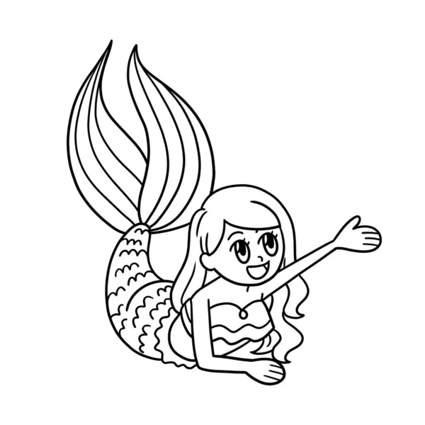 Cute Funny Coloring Page Waving Mermaid Provides Hours Coloring Fun — Stock Vector