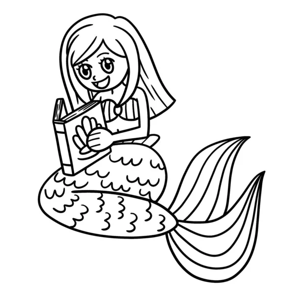 Cute Funny Coloring Page Mermaid Reading Book Provides Hours Coloring — Stock Vector