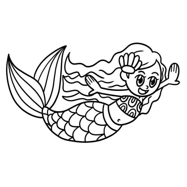 Cute Funny Coloring Page Swimming Mermaid Provides Hours Coloring Fun — Stock Vector