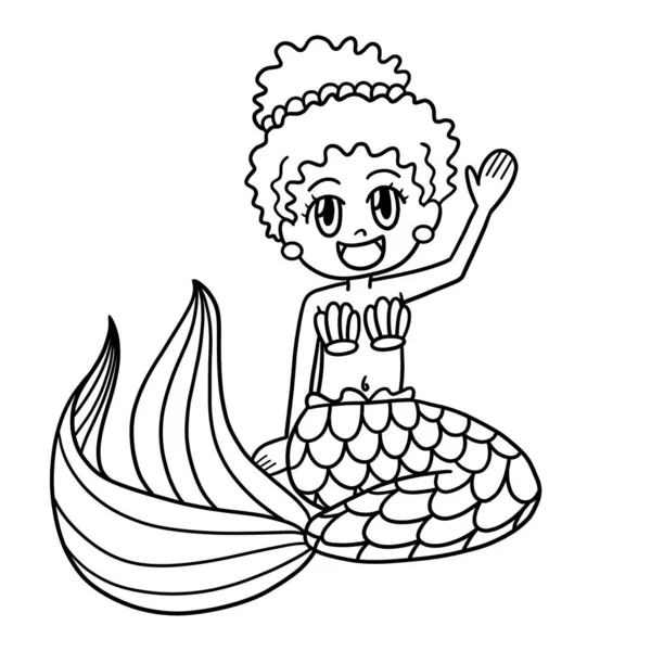 Una Linda Divertida Página Para Colorear Una Sirena Afroamericana Proporciona — Vector de stock