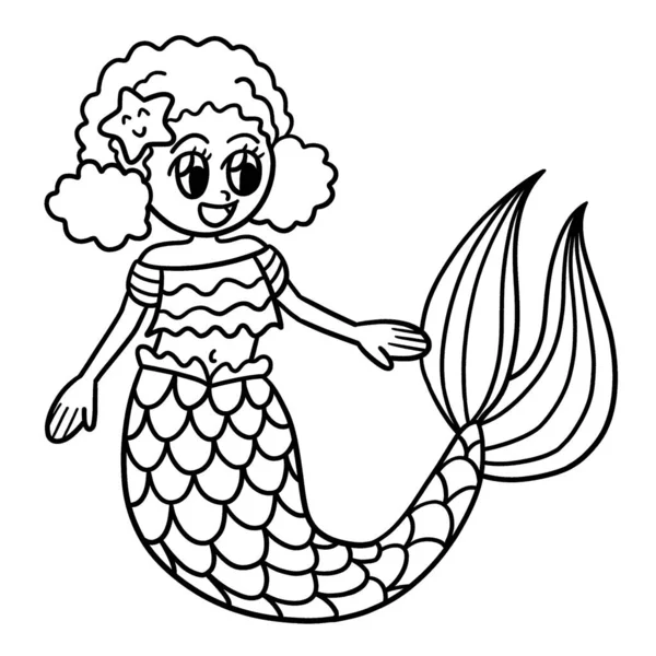 Cute Funny Coloring Page Afro American Mermaid Provides Hours Coloring — Stock Vector