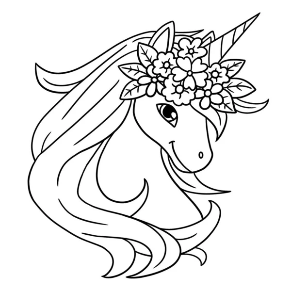 Cute Funny Coloring Page Unicorn Flower Wreath Its Head Provides — Stock Vector