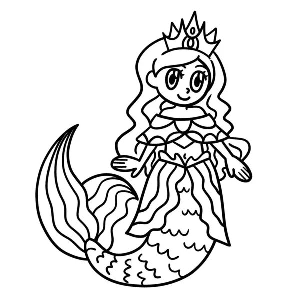 Una Página Para Colorear Lindo Divertido Una Sirena Princesa Proporciona — Vector de stock