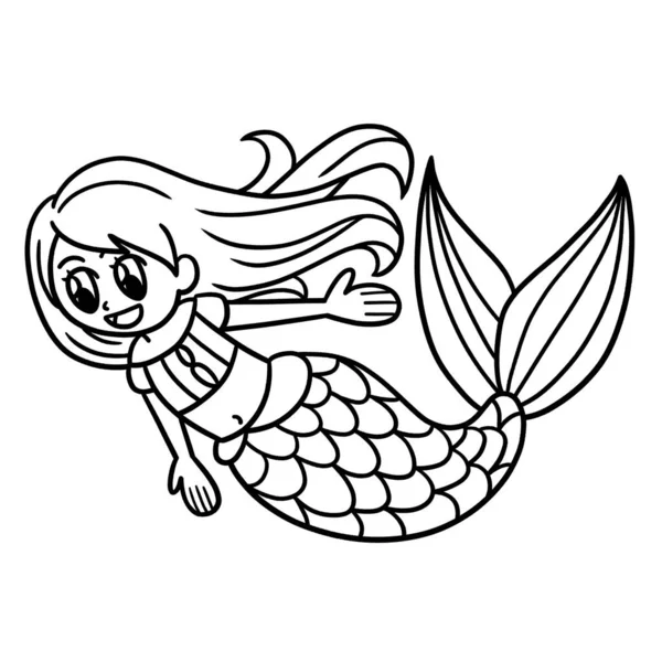 Cute Funny Coloring Page Swimming Mermaid Provides Hours Coloring Fun — стоковый вектор