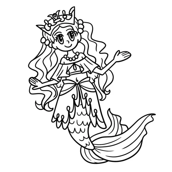 Cute Funny Coloring Page Mermaid Princess Provides Hours Coloring Fun — Stock Vector